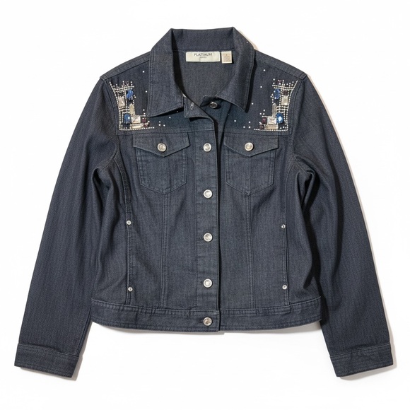 Chico’s Platinum Embellished Denim Jacket – Size 1 (M 8–10) - Picture 4 of 7